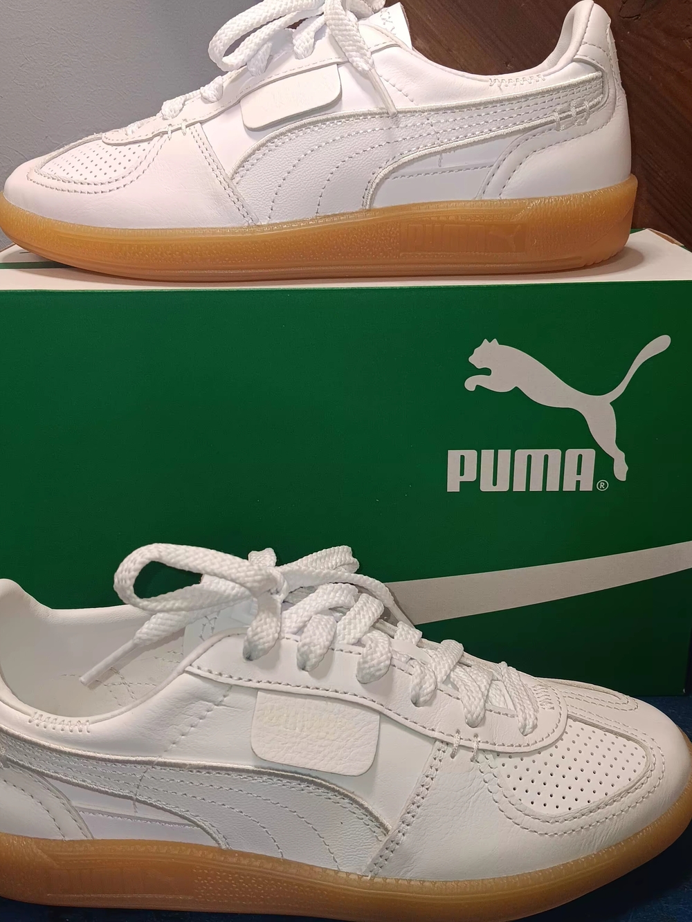 Puma  White Leather Sneakers with Gum Sole
